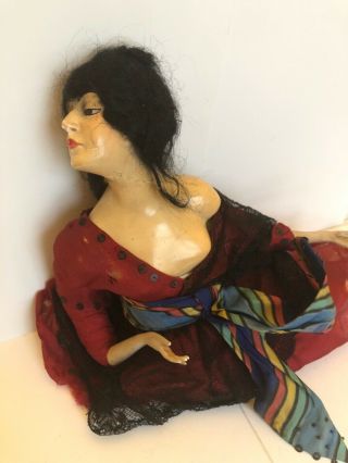 Antique Boudoir Doll Made Of Porcelain & Cloth With Mohair Wig