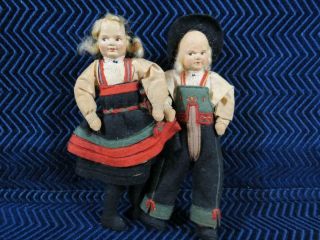 (2) C.  1930’s Ronnaug Petterssen Travel Dolls From Austria - 8 " Tall Norway