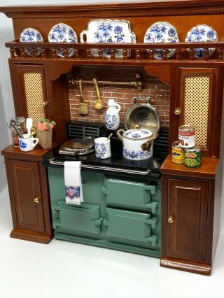 1:12 Scale Dollhouse Miniature Kitchen Stove Oven Cabinets Dishes Reutter German