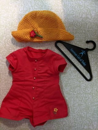 American Girl Doll Retired Red Romper And Yellow Hat With Flower.