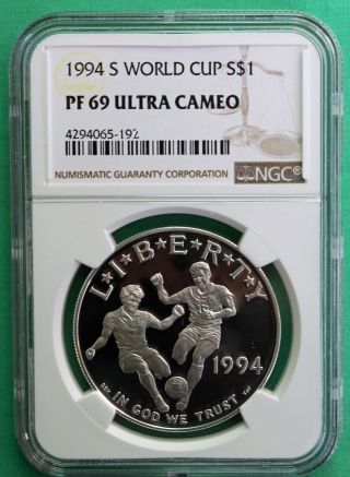 1994 S World Cup Soccer Proof Silver Dollar Commemorative Coin Ngc Pf 69 Cameo