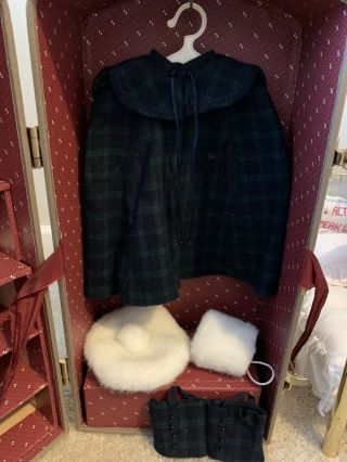 American Girl Doll Samantha Plaid Winter Cape And Gaiters,  Hat And Muff