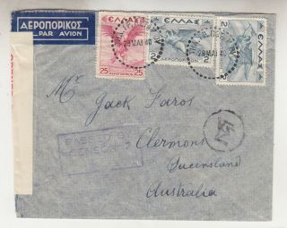 Greece,  1940 Censored Airmail Cover,  Kythera To Australia.