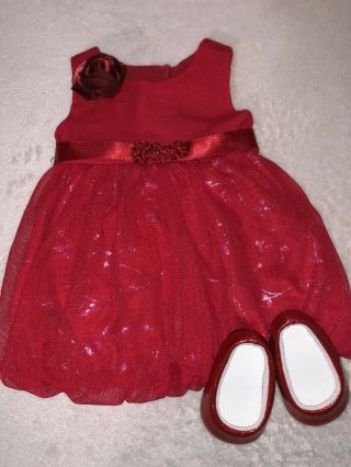 American Girl Doll Stunning Red Sparkle Party Dress Myag
