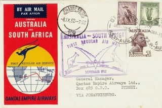 Australia : Qantas Empire Airways First Flight Cover To South Africa (1952)