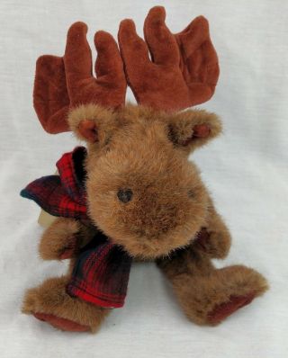 Boyds Mortimer Moose 12 " Jointed J.  B.  Bean Red Plaid Scarf W Tag