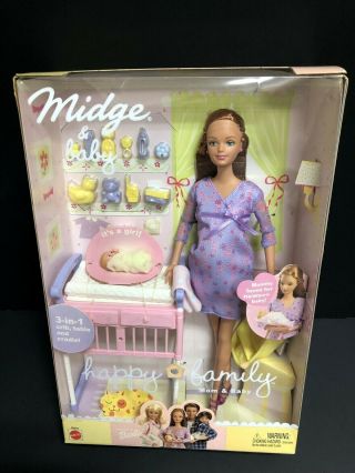 2002 Happy Family Midge & Baby Barbie Doll Pregnant Doll Midge 56663 Red Hair
