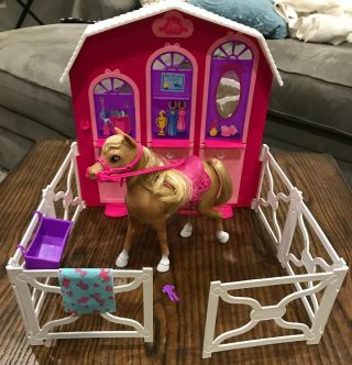 Barbie Ranch Playset Horse Barn Riding Stable Coral With Horse Mattel Pony