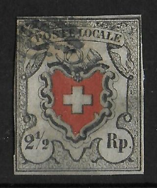 Switzerland 1850 Poste Locale 2 1/2 Rp Grey & Red Michel 6i Cv €1300