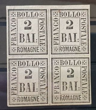 Romagne Italian States 1859 No Gum 2b Block Of 4 Sass 3 Cv €120,