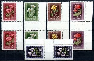 Hungary,  1950,  Flowers,  Full Set In Scarce Gutterpairs,  Mnh