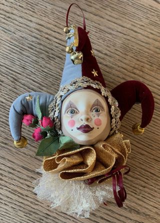 Lynn West Lasting Endearments Jester Harlequin Doll Head Ornament 1984 Xmas
