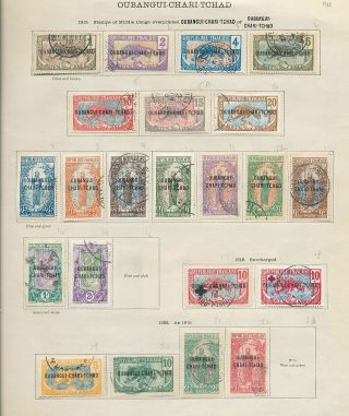 French Oubangui Chari Tchad 1915/22 On Ideal Page (40 Items) Bt323