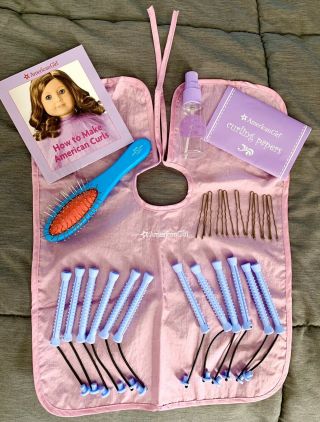 American Girl Hair Care Kit For Dolls Cape Bottle Brush Curlers Papers Pins Inst