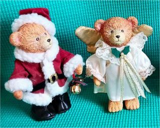 2 Russ Christmas In Teddy Town Bears Santa Angel Jingle Bells Wings