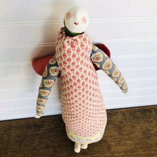 French Pierre Deux Cloth Folk Art Primitive Velvet Wing Paper Mache Angel Doll