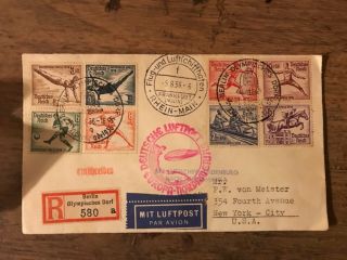 Berlin - 1936 Olympic Stamp Set (8) Envelope Zepplin Cancelation Stamp