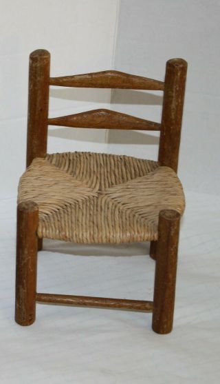Baby Doll Teddy Bear Size Chair 7.  5 " Natural Wood Woven Wicker Toy Furniture