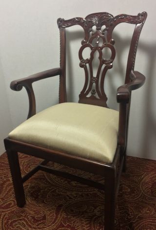 Dark Stained All Wood Doll Teddy Bear Chippendale Chair With Arms 15 "