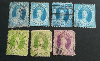 Bc Australia Queensland Stamp 1860 - 1895 A Group Of 7 Stamps,  Sg27,  99,  108