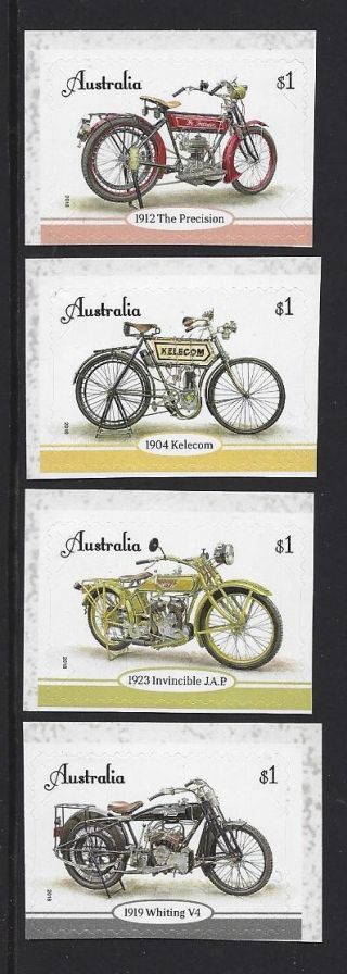 Australia 2018 Vintage Motorcycles Set Of 4 Self Adhesive Unmounted,  Mnh