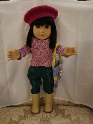 American Girl 18” Doll,  Ivy Ling,  Retired In 2014 W/meet Outfit & Acc,  Very Good