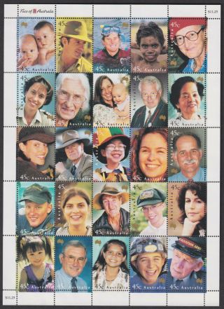 Australia 1799 Mnh 2000 Faces Of Australia Sheet Of 25 $11.  25 Face Value