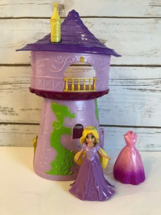 Disney Princess Rapunzel Tangled Magic Clip Polly Pocket Doll 2 Dresses & Castle