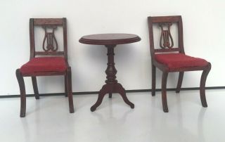 Hand Made Lyre Backed Chairs & Round Side Table Georgian Dolls House Dollhouse