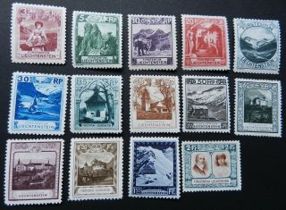 1930 Postal Stamps Liechtenstein 94 - 107 Set Pictorials Og Mhm Mhr Vf Xf