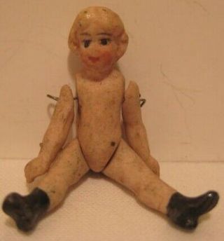Old Bisque Jointed Miniature Doll For Dollhouse Or Santa Toy Sack