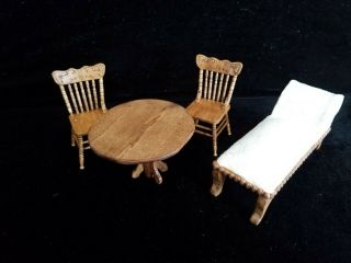 Dollhouse Miniatures Wooden Round Table Chairs Couch Sofa 1:12