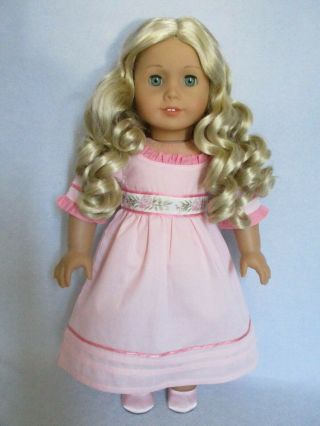 American Girl Caroline 18 " Doll,  Wig,  Dress Long Blonde Hair Green Eyes