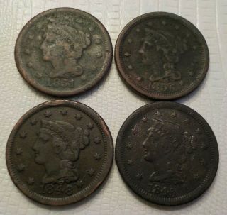 1845 1848 1851 1856 Braided Hair Large Cent Old Us Coins