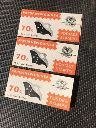3 Papua Guinea Stamp Booklets 70c 10 X 7c - Different Adverts 1970’s