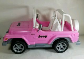2003 Mattel Barbie Doll Size Pink & White Jeep Wrangler Beach Party Toy
