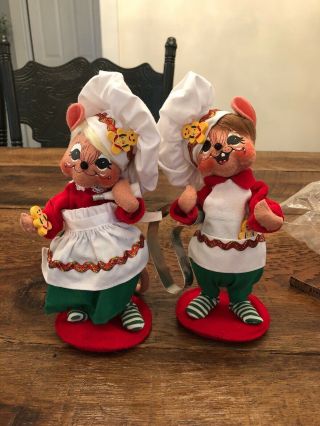 Annalee 2008 Chefs Mice 6 " Christmas Poseable Tag Set Of 2 Baker Cookies