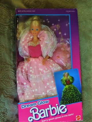 1985 Dream Glow Barbie Dress And Parasol Glow In The Dark Never Out Of The Box