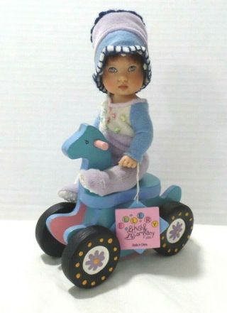 Helen Kish Ellery 6 " Doll With A Riding Wheeled Wooden Horse