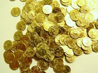 100 SOLID BRASS Pirate Birthday Favor Gold Play Treasure Toy Coins not plastic 2
