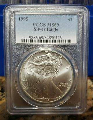 1995 $1 American Silver Eagle Pcgs Ms69 - Blue Label -