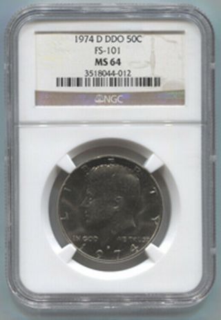 1974 D Ddo (double Die Obverse) Kennedy Half Dollar Fs - 101 Ngc Ms64