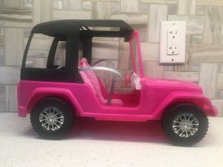 2012 Mattel Barbie Pink Black Jeep Toy Car Roof Body Sparkle Vehicle Seatbelts