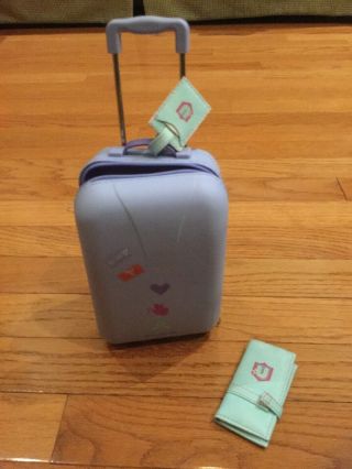 American Girl Doll Purple Luggage Travel Rolling Suitcase With Accessories