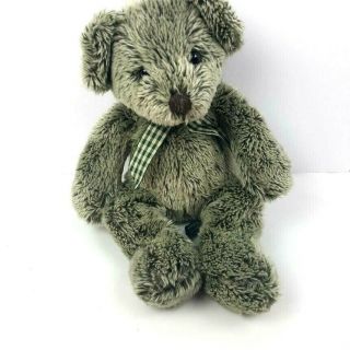 Russ Berrie Plush Ashley Gray Teddy Bear Green Plaid Bow 12 " Stuffed Animal