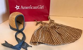 American Girl Pleasant Company Addy Meet Straw Bonnet Hat & Birthday Pinafore
