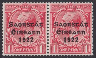 Ireland : 1922 Kgv State 1d Coil Pair With Variety Mnh