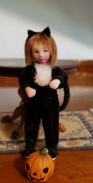 Miniature Artisan Irina Martin Hand Sculpted Girl In Cat Costume Doll Adorable