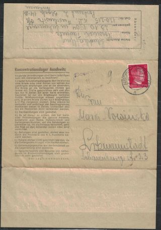 Poland - Germany.  Ww Ii,  Holocaust Letter Sent From Auschwitz Concetration Cam