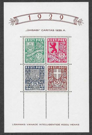 Estonia Stamps 1939 Mi Bloc 3 Mnh Vf Cat Value $135